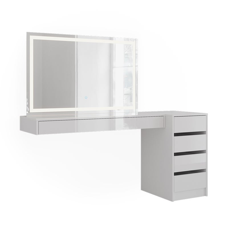 Vicco Stół toaletowy Sherry, Biały, 160.2 cm z lustrem LED i szafką z szufladami