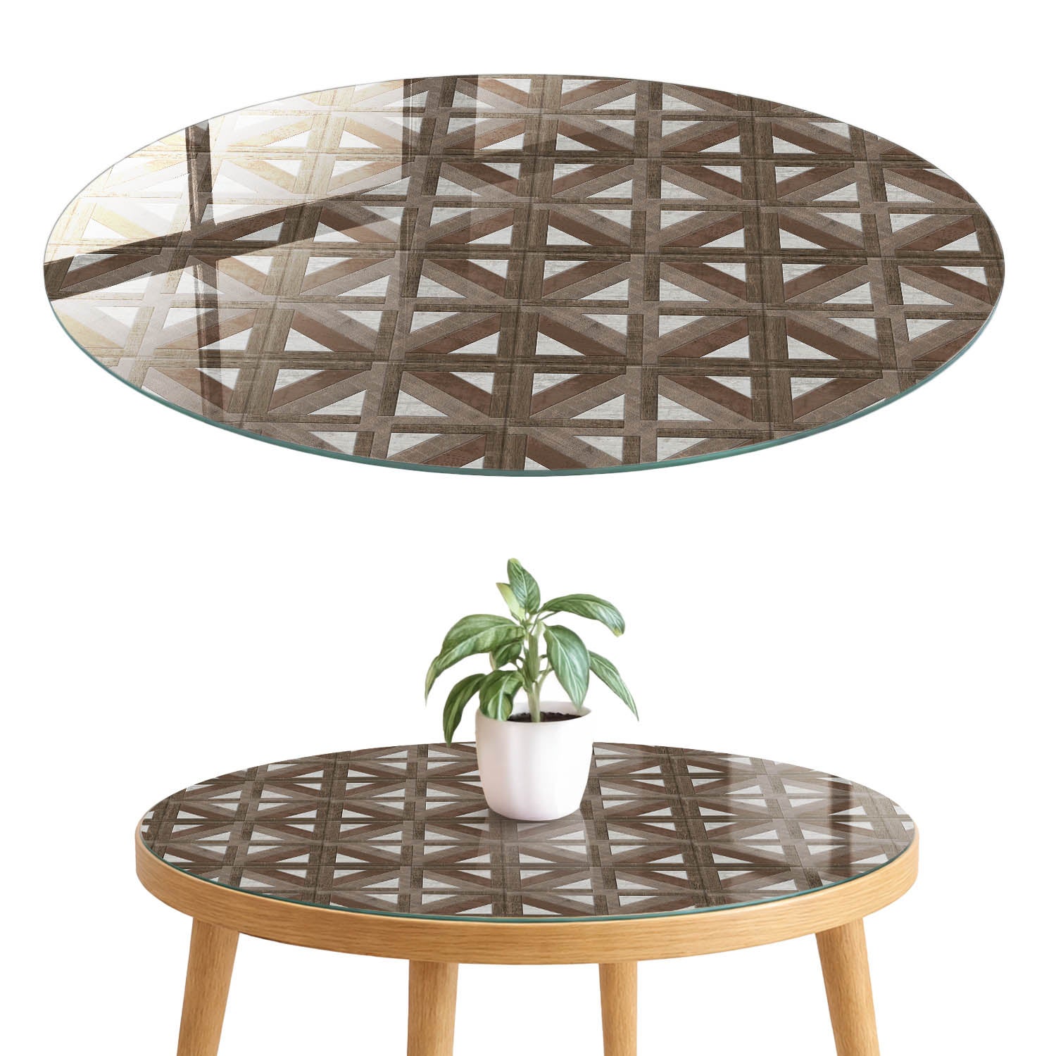 Blat szklany hartowany 4 mm z nadrukiem - dekoracja stołu, stolika i komody fi90 cm Geometryczne tło