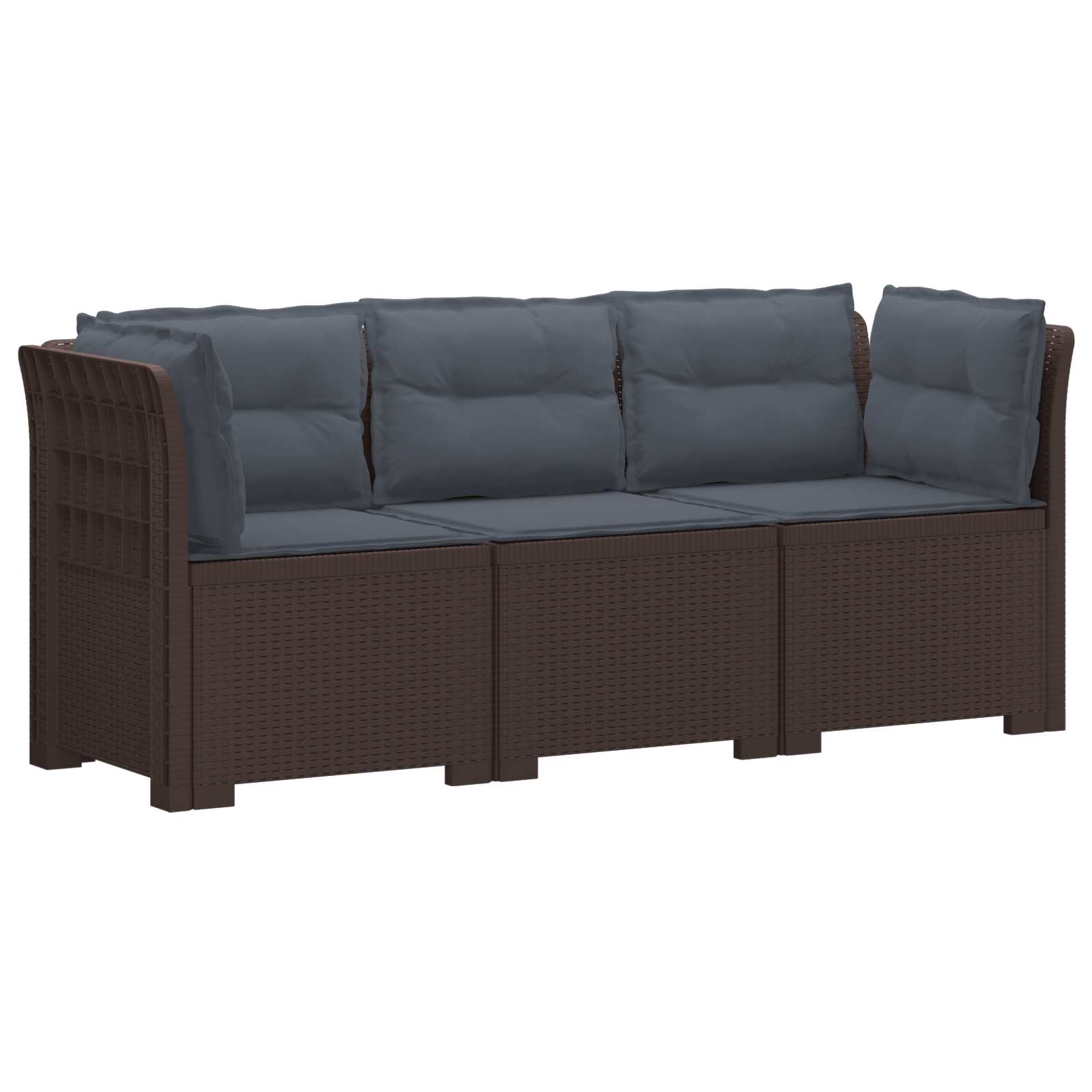 Sofa Ogrodowa Modułowa 3-Osobowa Plastikowa Brązowa z Poduszkami na Taras