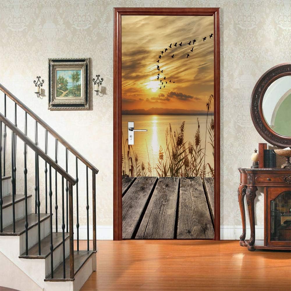 Naklejka na drzwi „Trompe l'oeil” 3D, efekt tapety na drzwi wewnętrzne, do biura, sypialni, salonu, łazienki, trzcina, 77x200 cm