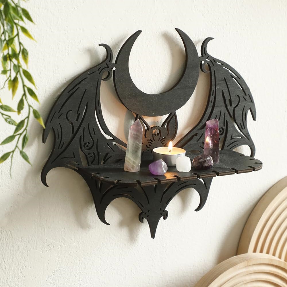 Halloweenowa półka ścienna, ażurowa półka na świeczki w kształcie nietoperza, pływająca dekoracja do pokoju w domu