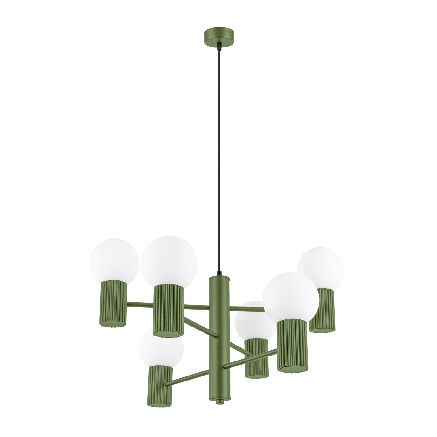 Żyrandol nowoczesny zielony oliwkowy ryflowane korpusy szklane białe kule 6xG9 8W HALO Sollux Lighting
