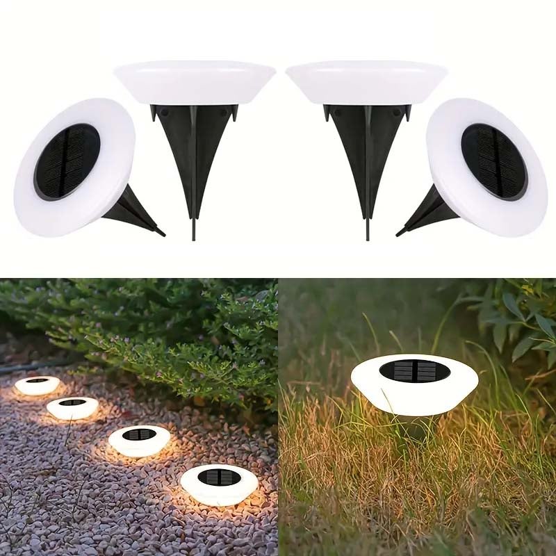 Zestaw 4 solarnych reflektorów LED z 16 światłami, wkopanych w ziemię, wodoodpornych, z ciepłym światłem do ogrodu, podjazdu, trawnika, patio, łatwych