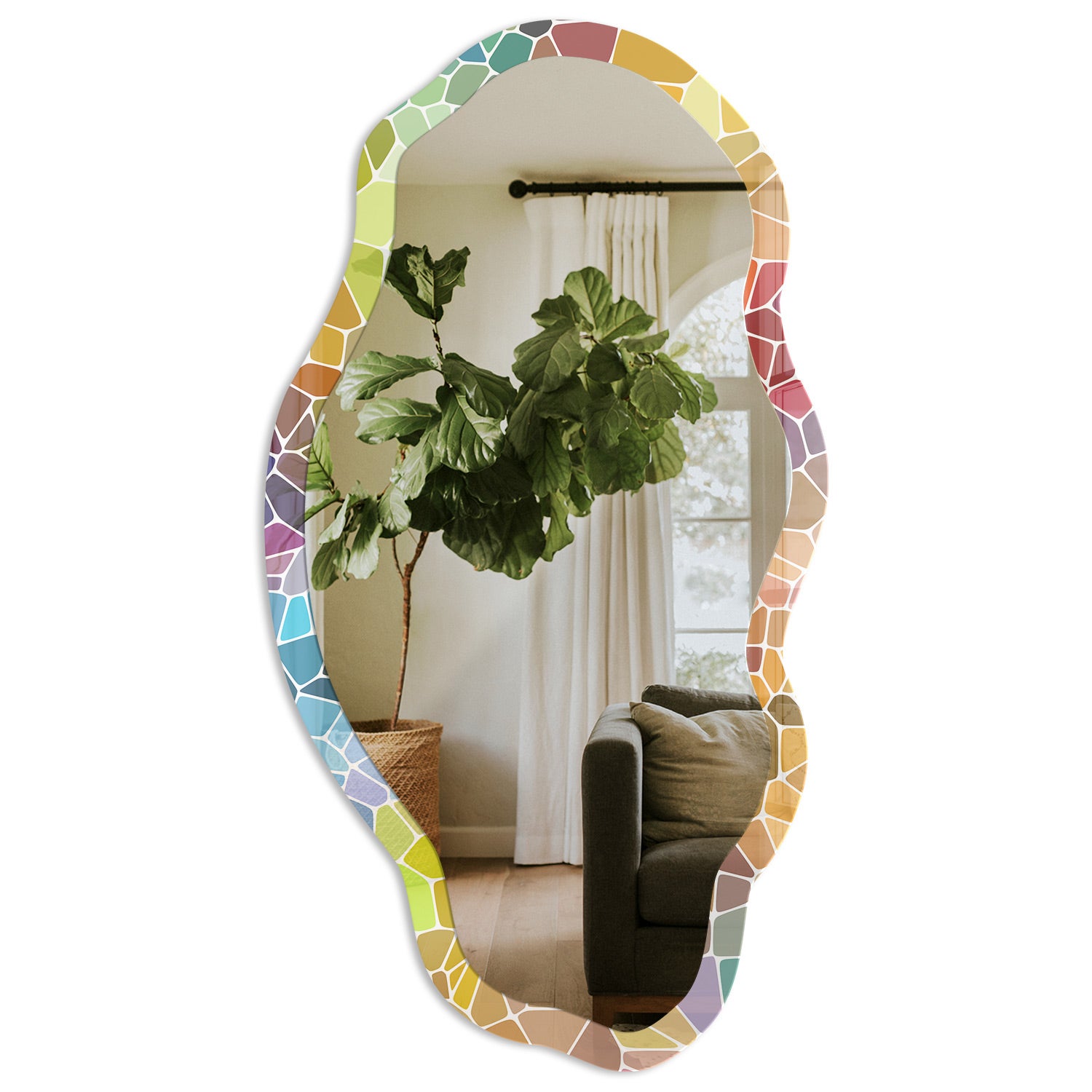 Organiczne lustro do wnętrz z elegancką ramą szklaną i trwałym nadrukiem - Kolorowa mozaika 52x97cm