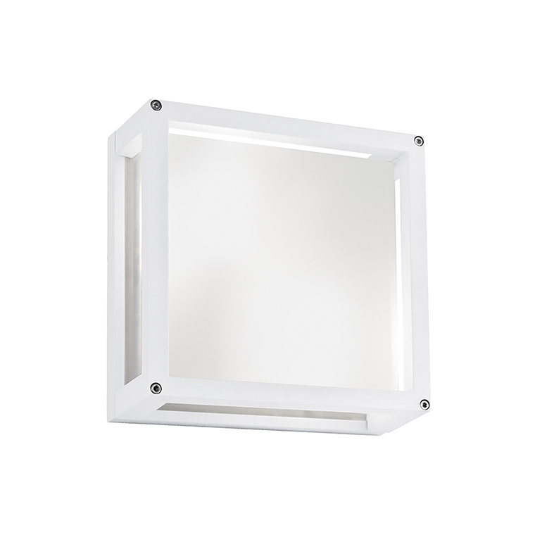 DISCOVERY Zewnętrzna lampa ścienna i sufitowa IP54, biała, z odlewaną ciśnieniowo aluminiową ramą i satynowym szklanym dyfuzorem – Rossini Group