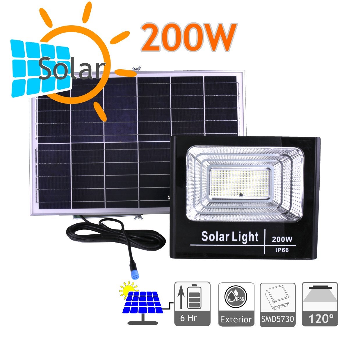 NATURE naświetlacz solarny LED 1250 lumenów 200W oddzielny panel bateria litowa