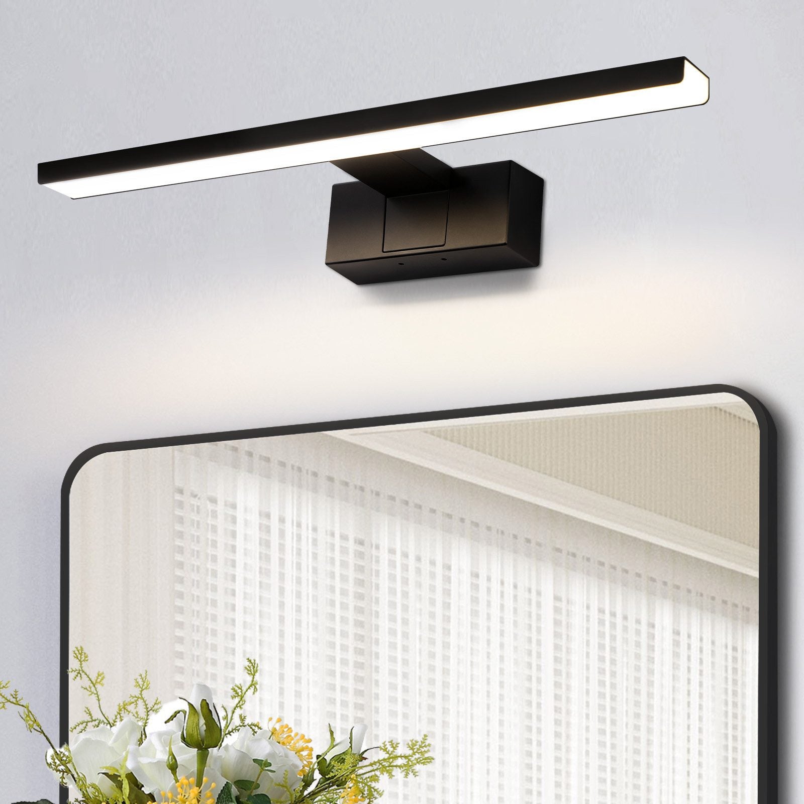 NETTLIFE Kinkiet łazienkowy LED, lampa lustrzana LED, IP44, lampa szafkowa, Nowoczesne, neutralne białe światło 4000k MAX.6W, 30×5,1×12,8cm, czarny