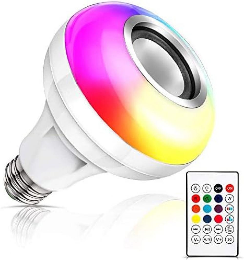 Żarówka LED Muzyczna, E27 Głośnik Bluetooth RGB Zmiana Koloru Żarówka z Portem USB z Pilotem do Użytku na Imprezach