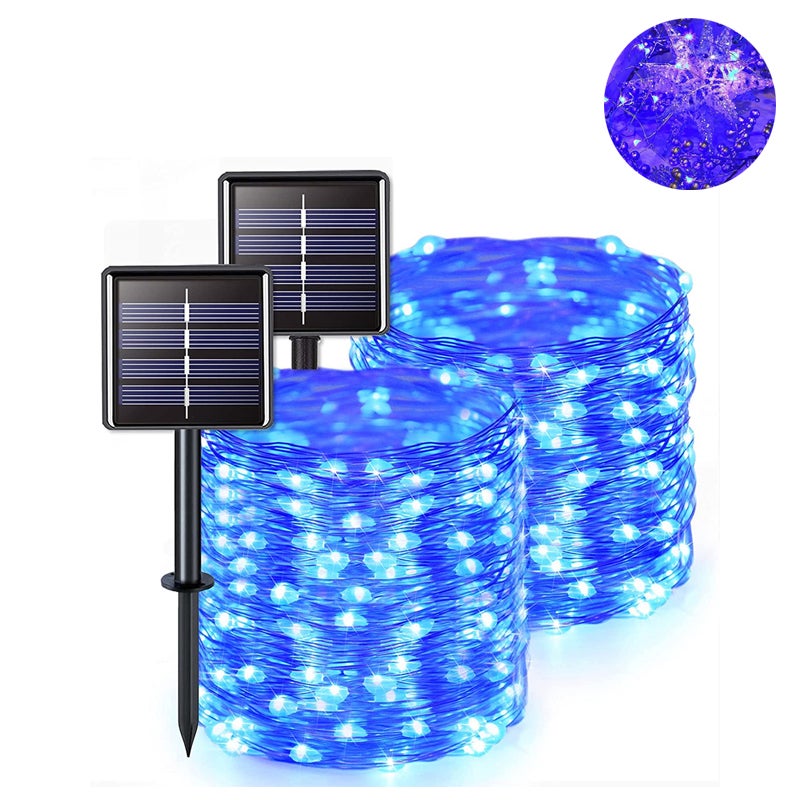 2 szt. 30m 300 LED zewnętrzne słoneczne lampki sznurkowe wodoodporne, słoneczne lampki choinkowe, 8 trybów na dziedziniec, ogród (Niebieski)