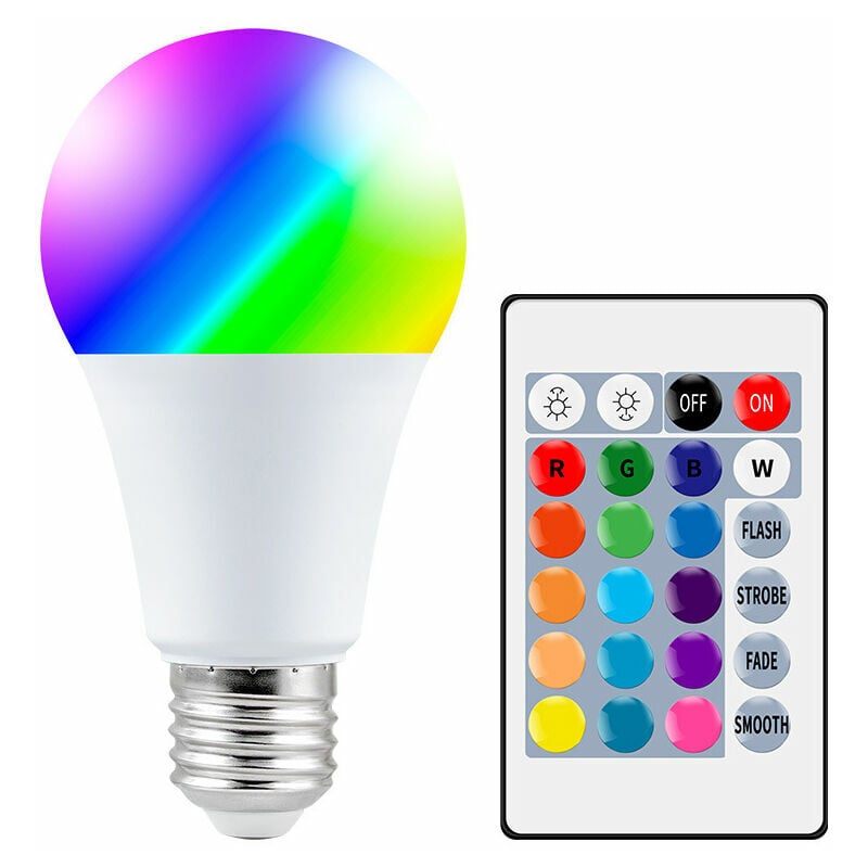 Kolorowe żarówki LED, 9W E27 LED RGBW z pilotem, funkcja pamięci i timer, 12 kolorów i 7 poziomów jasności (2 sztuki)
