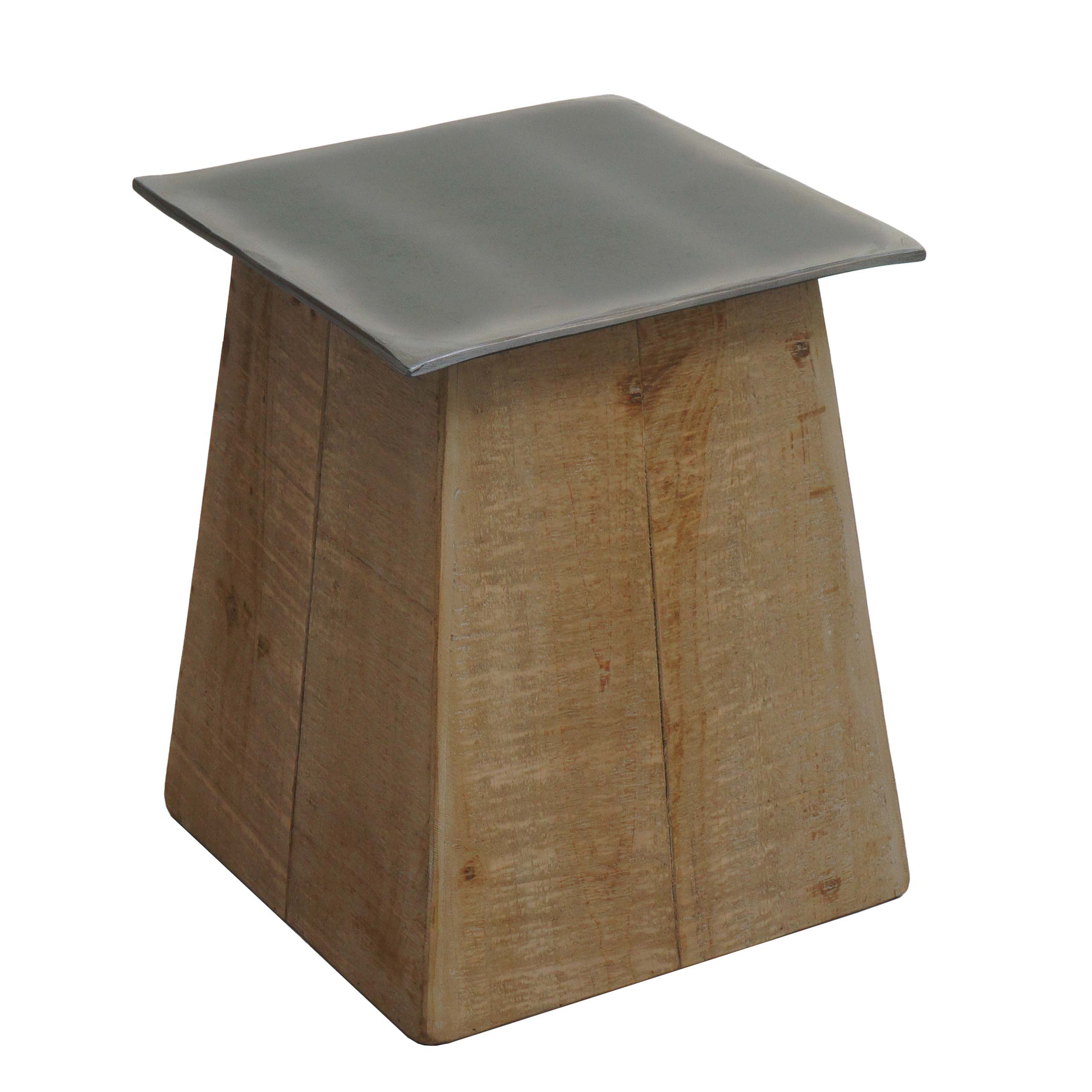 Taboret HWC-L76, taboret drewniany, industrialny, z litego drewna, certyfikat MVG, naturalny z metalowym wykończeniem