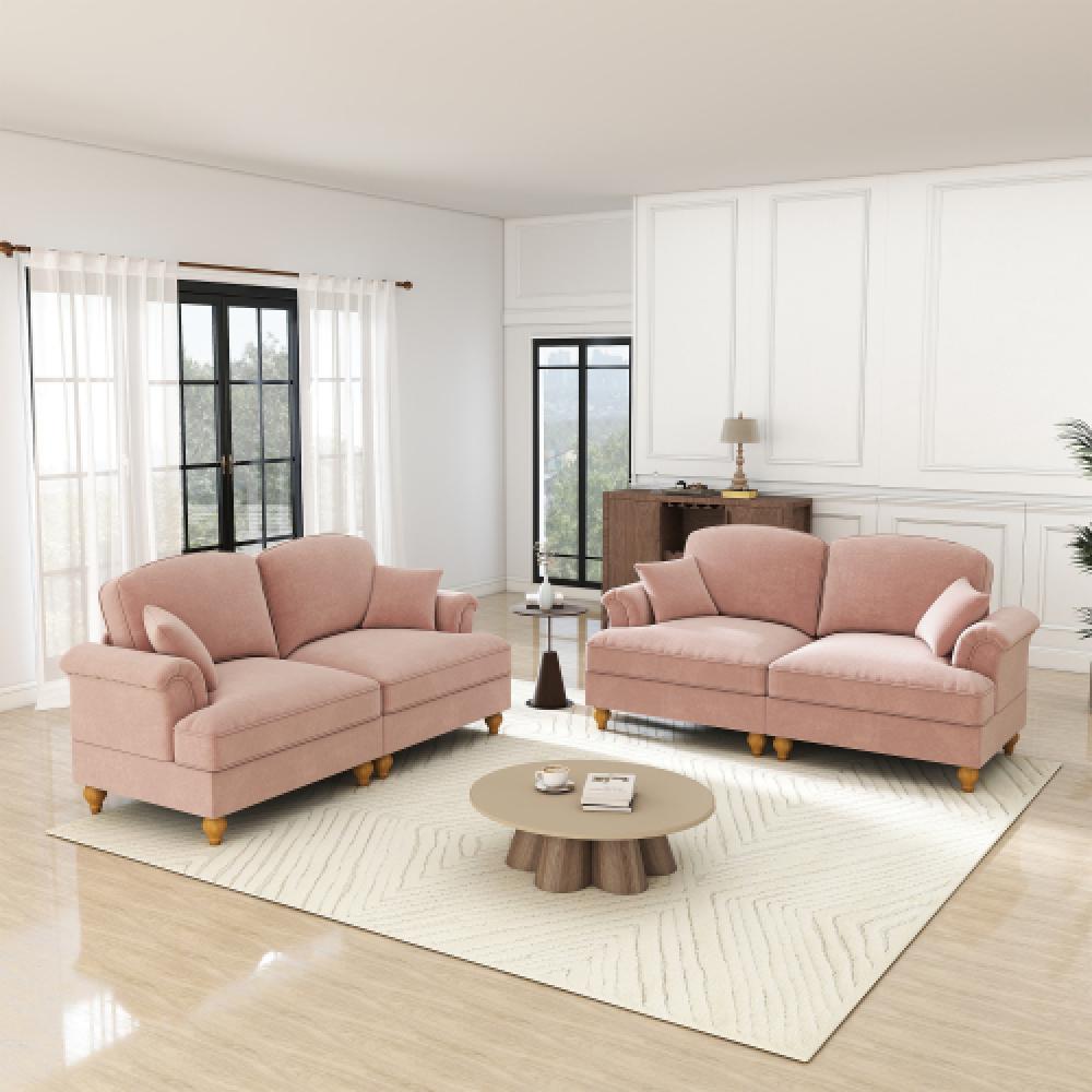 Elegancka, dwuosobowa sofa w stylu średniowieczno-nowoczesnym, z rozszerzanymi podłokietnikami, zdejmowanym błotnikiem