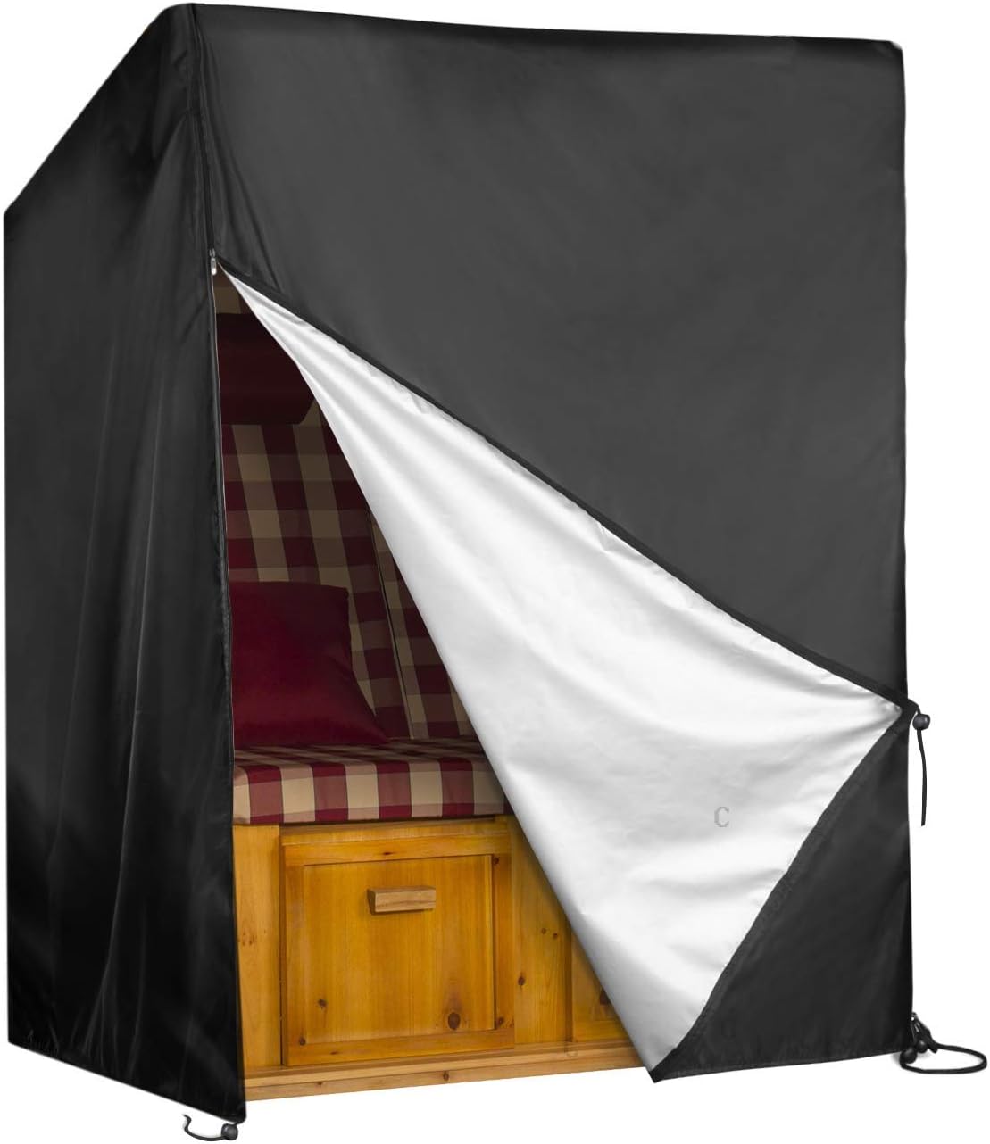 Pokrowiec na leżak plażowy z regulowanym ściągaczem, wiatroodporny i odporny na promieniowanie UV, tkanina Oxford 210D, 135 x 105 x 174/140 cm