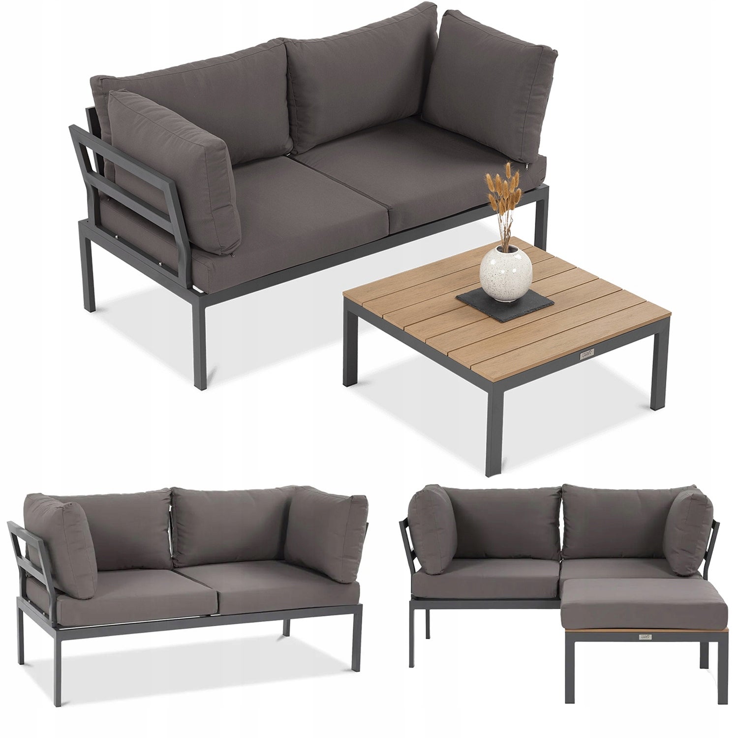 Zestaw Mebli Narożnik Ogrodowy Modułowy JAVA Sofa Stolik Poduszka 3w1 Szary 1 szt