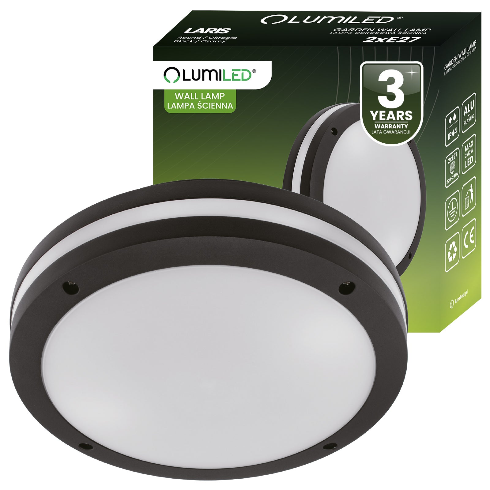 Lampa Ogrodowa Lumiled Zewnętrzna Ścienna Kinkiet Elewacyjny do LED 2x E27 Okrągły 1 szt.