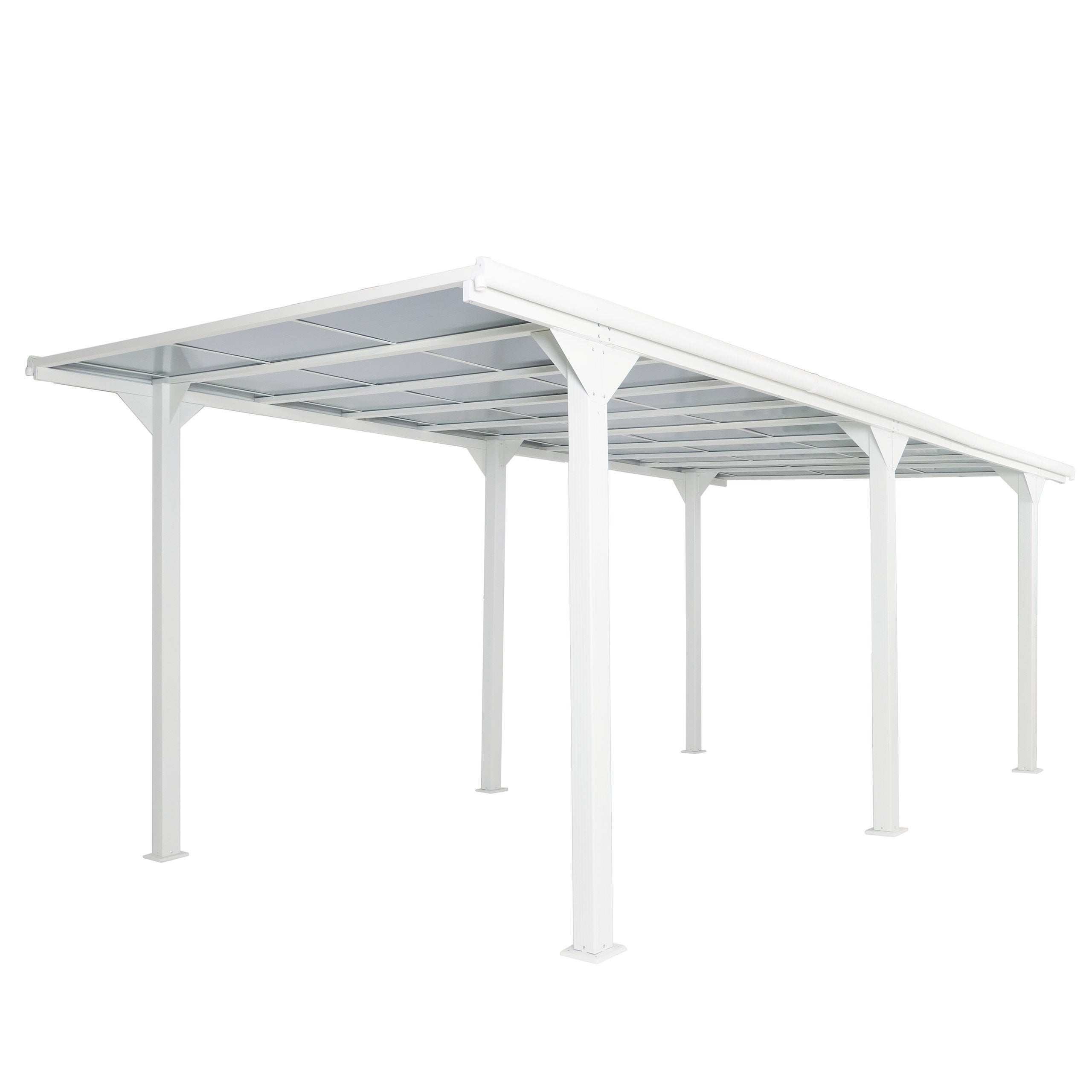 Aluminiowa wiata garażowa HWC-O23, zadaszenie garażowe, 10 cm rama, dach z poliwęglanu, rynna, 3 x 6 m ~ biały