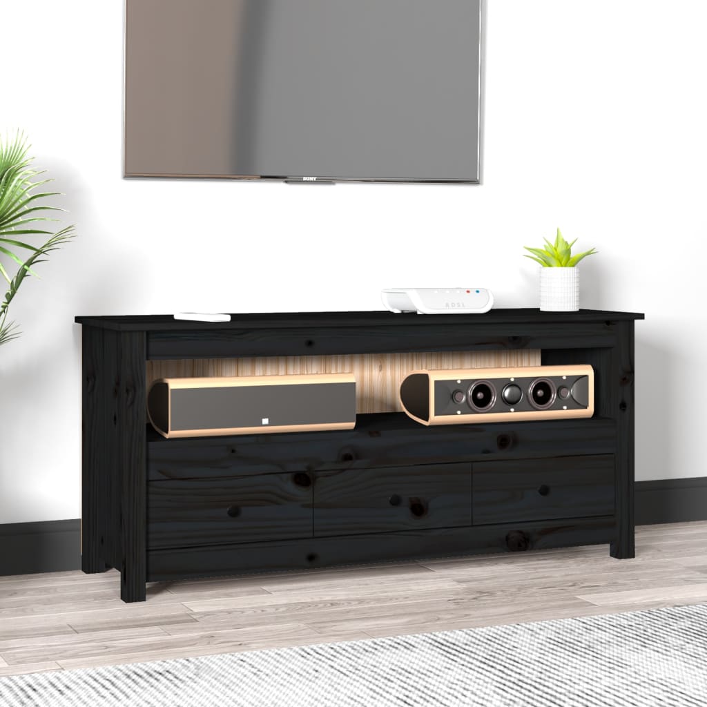 Szafka pod TV, czarna, 114x35x52 cm, lite drewno sosnowe vidaXL