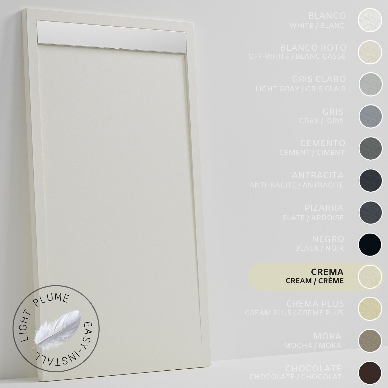 SOULHOME Lekki Brodzik z Żywicy tekstura Łupka – kremowy- 170x90- Niski 3cm– Ruszt INOX