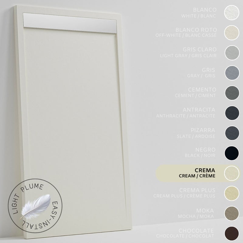 SOULHOME Lekki Brodzik z Żywicy tekstura Łupka – kremowy- 170x90- Niski 3cm– Ruszt INOX