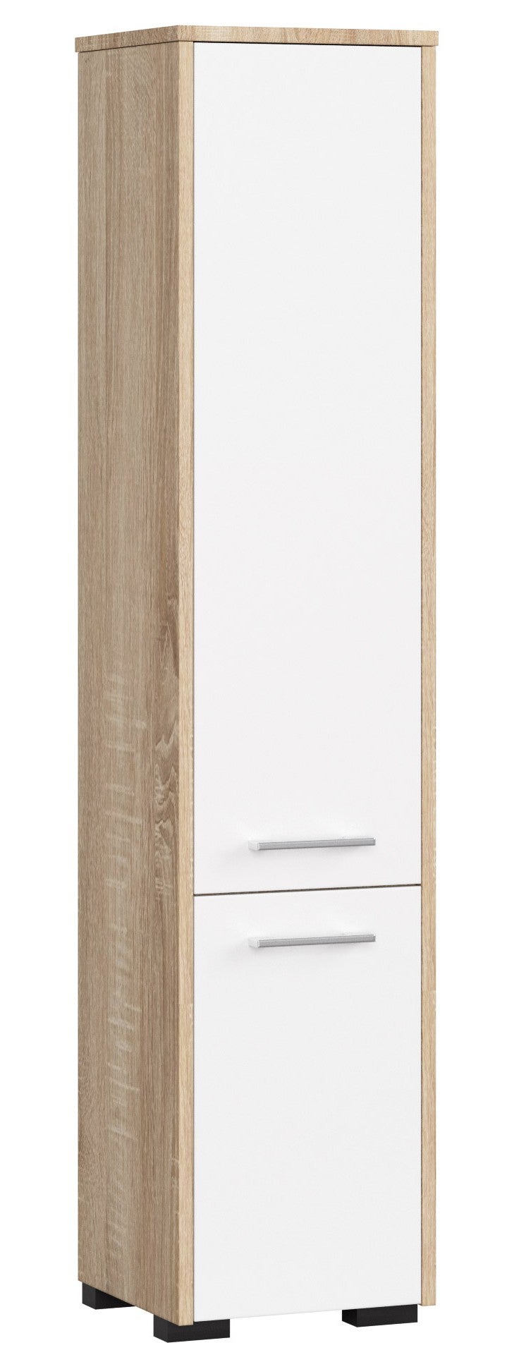 Słupek łazienkowy AKORD FIN Dąb Sonoma 30 cm 2 drzwi kolor Biały mat 5 półek 30x30x140 cm