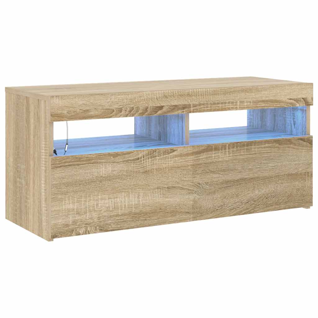 Szafka pod TV z oświetleniem LED, dąb sonoma, 90x35x40 cm