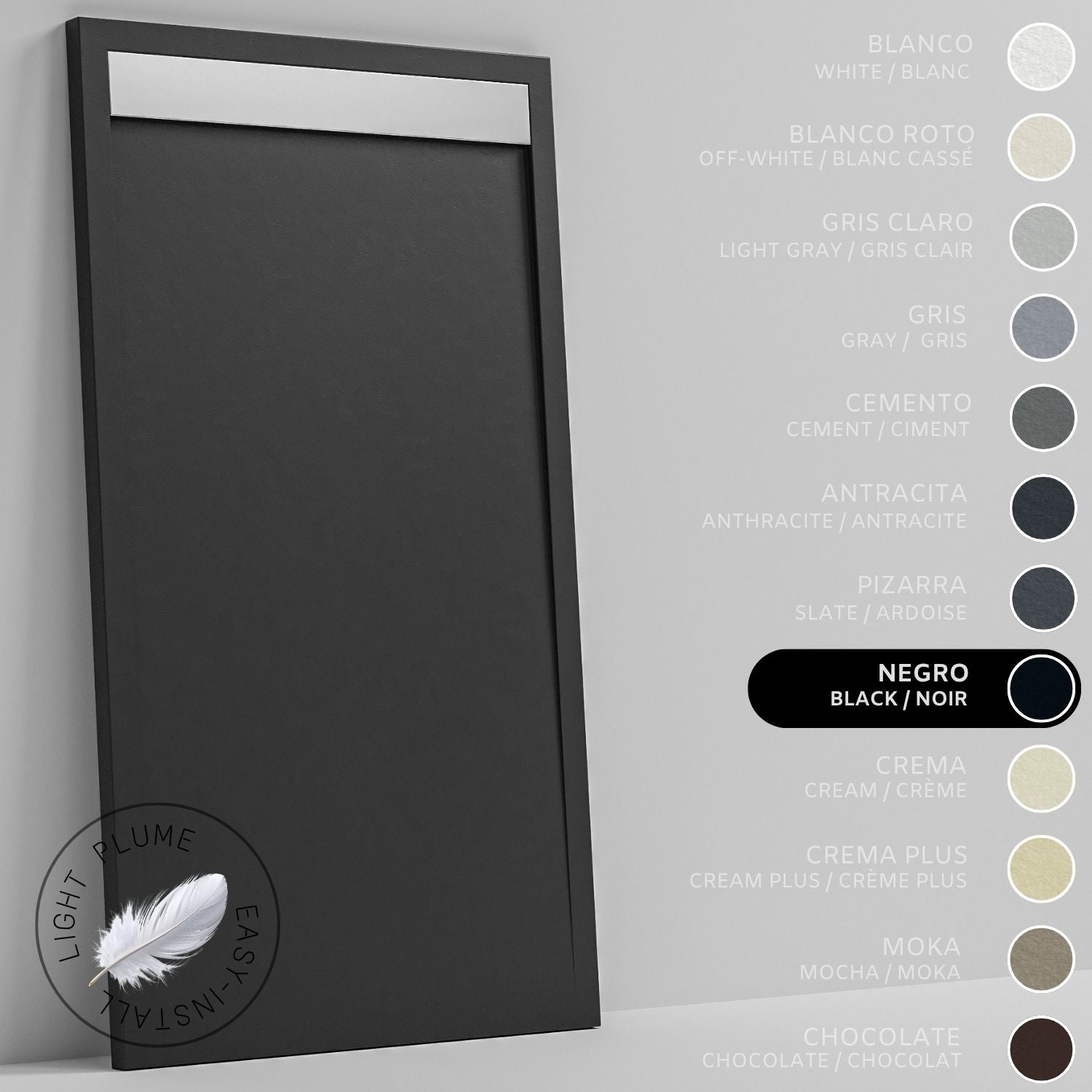 SOULHOME Lekki Brodzik z Żywicy tekstura Łupka – czarny- 100X70- Niski 3cm– Ruszt INOX