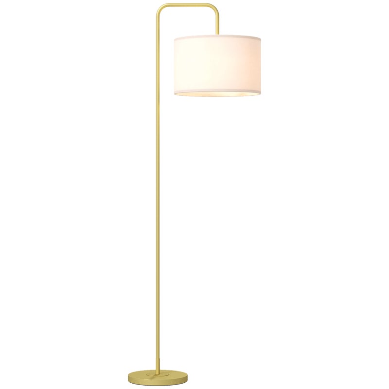 Nowoczesna lampa podłogowa z abażurem z syntetycznego lnu, lampa do czytania w salonie, 64 x 38 x 163,5 cm, kolor biały i złoty