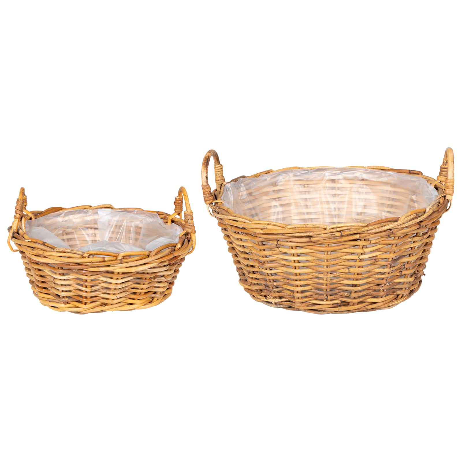 2x Kosz na Rośliny Owalny Rattanowy Naturalny Brąz do Ogrodu
