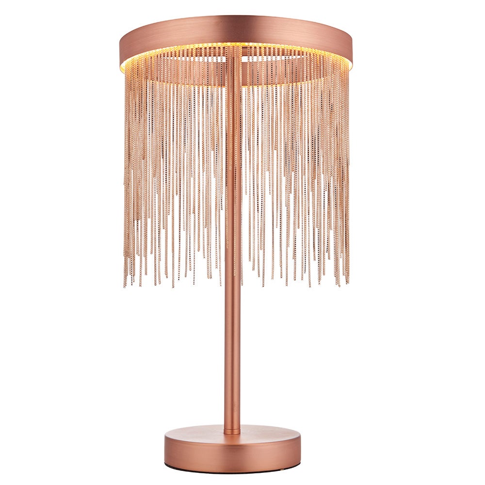 Lampa stołowa nowoczesna szczotkowana miedziana obręcz z łańcuszkami LED 9W ZELMA Endon