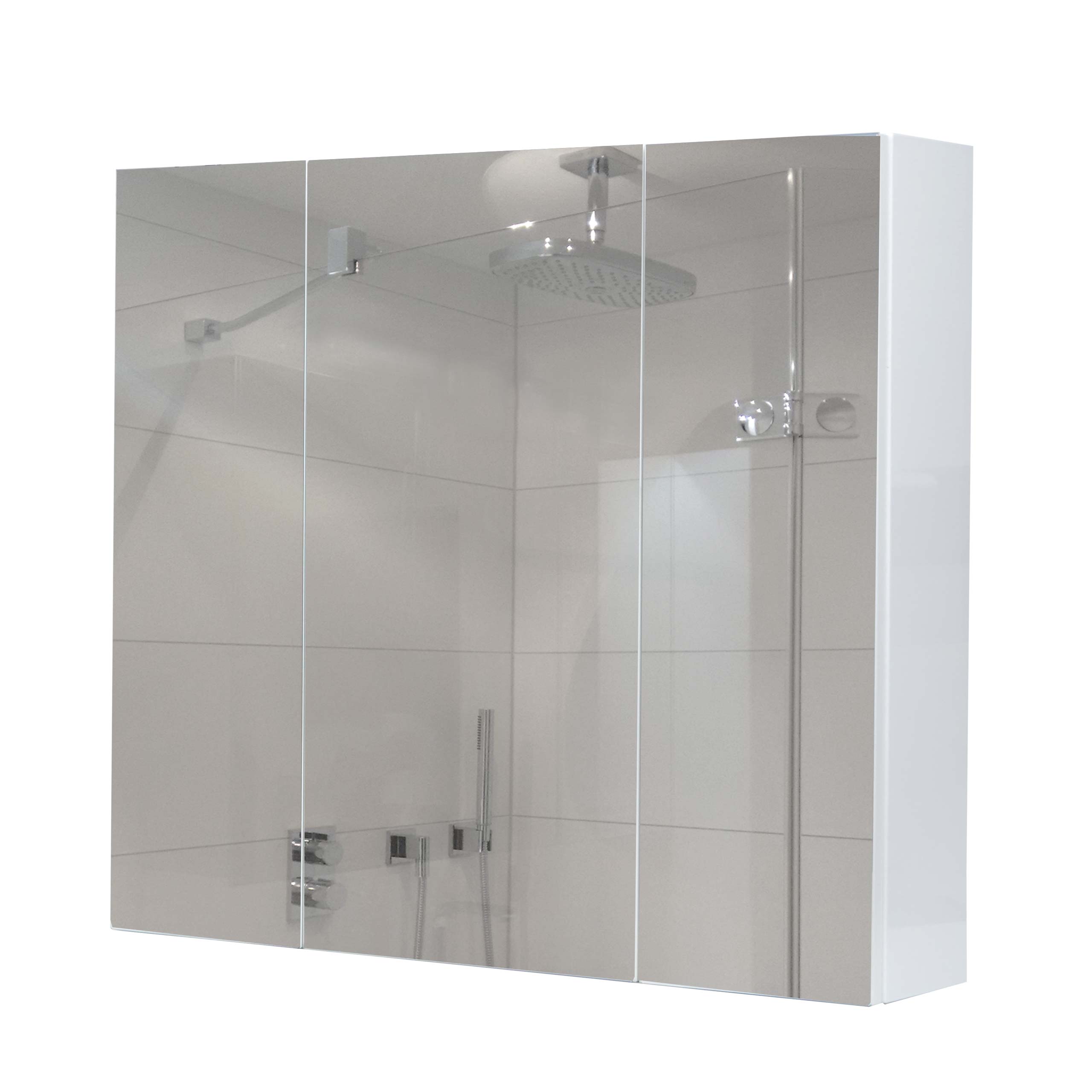 Szafka z lustrem HWC-B19b, szafka łazienkowa wisząca, 6 półek, wysoki połysk, certyfikat MVG, 70 x 80 x 16 cm ~ biała