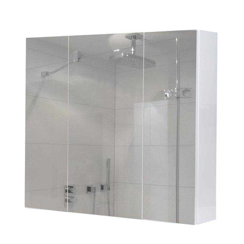 Szafka z lustrem HWC-B19b, szafka łazienkowa wisząca, 6 półek, wysoki połysk, certyfikat MVG, 70 x 80 x 16 cm ~ biała