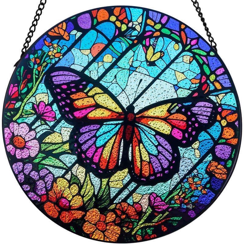 Łapacz słońca w kształcie motyla do okna wewnętrznego, dekoracja witrażowa do domu, ogrodu, domku (30 cm)