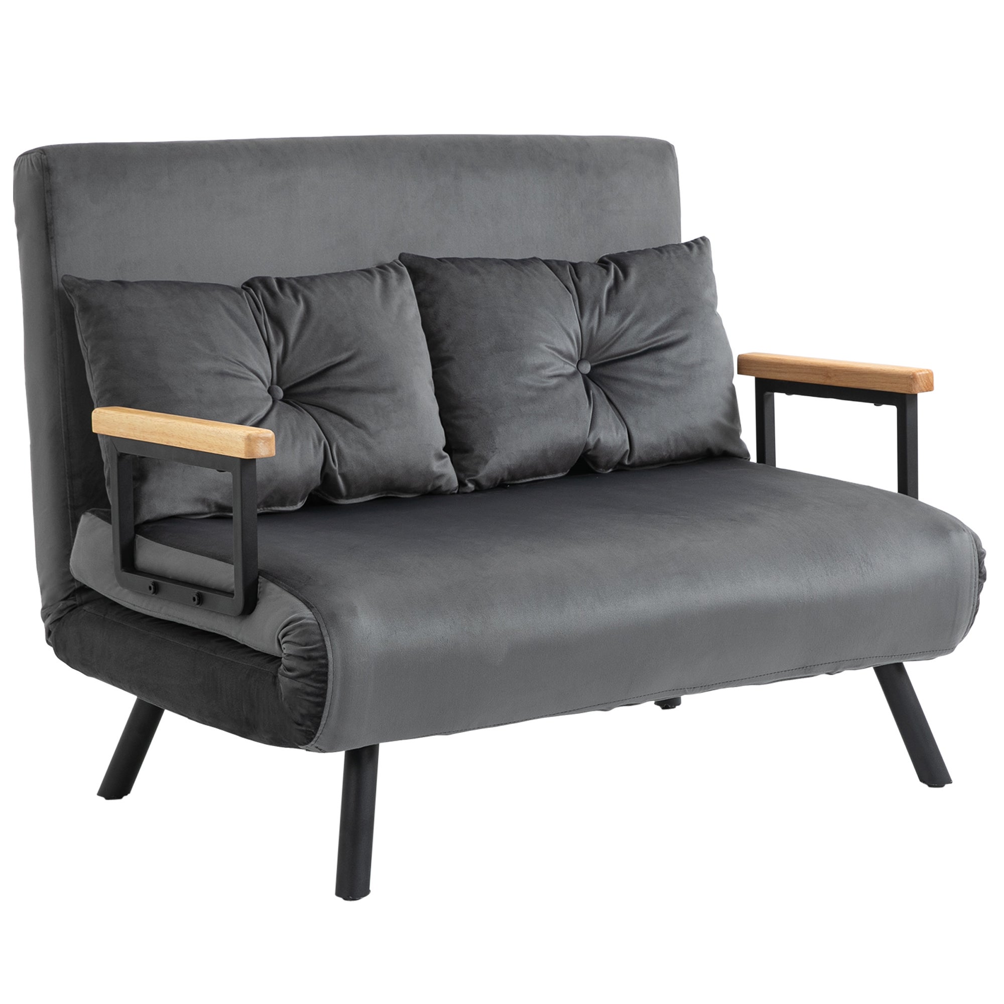 Dwuosobowa sofa welurowa z funkcją spania, w komplecie dwie poduszki, wygląd aksamitu, kolor naturalny + ciemnoszary + czarny