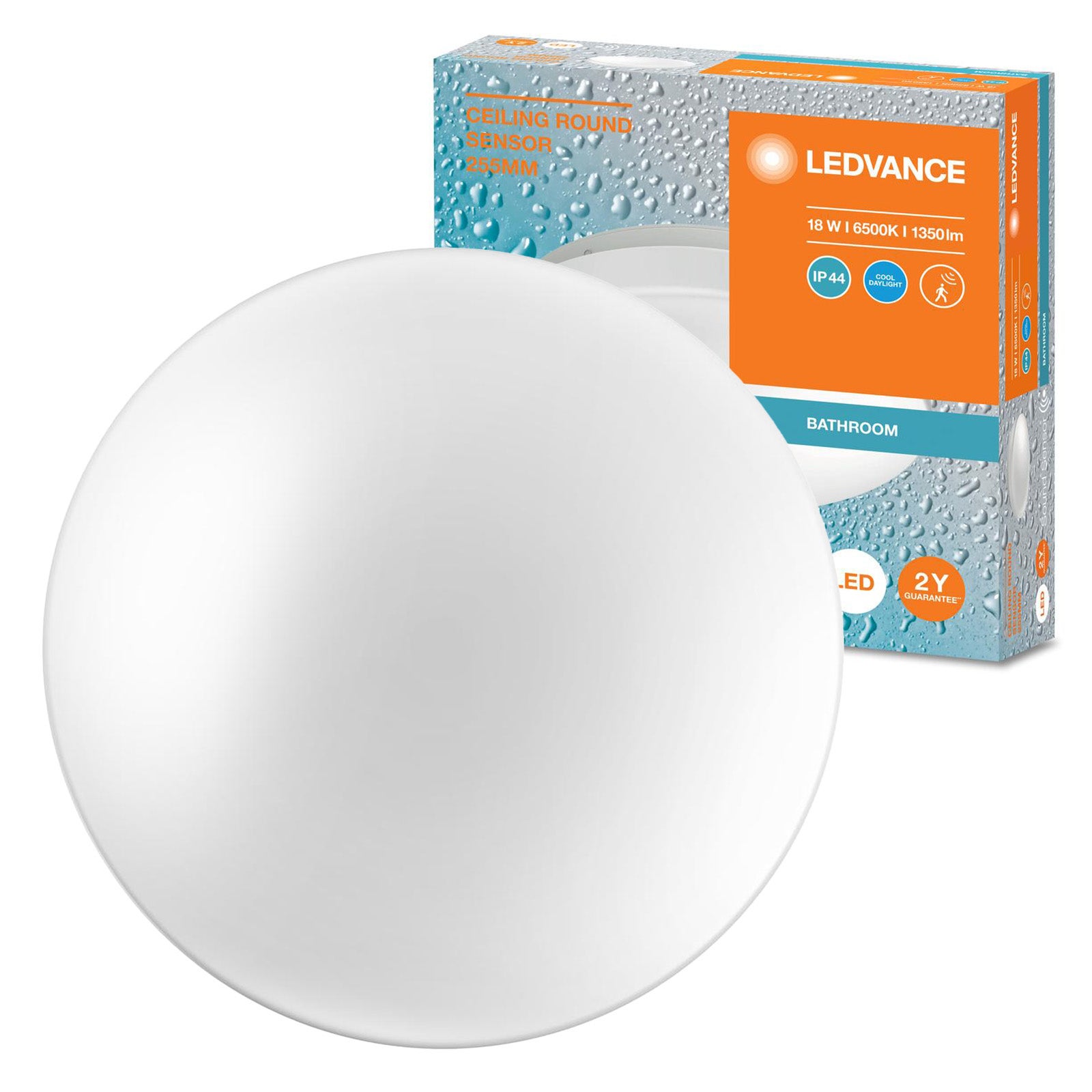 Plafon Ledvance Lampa Sufitowa Natynkowa 18W 1350lm 6500K Zimna IP44 Biały z Czujnikiem Dźwięku