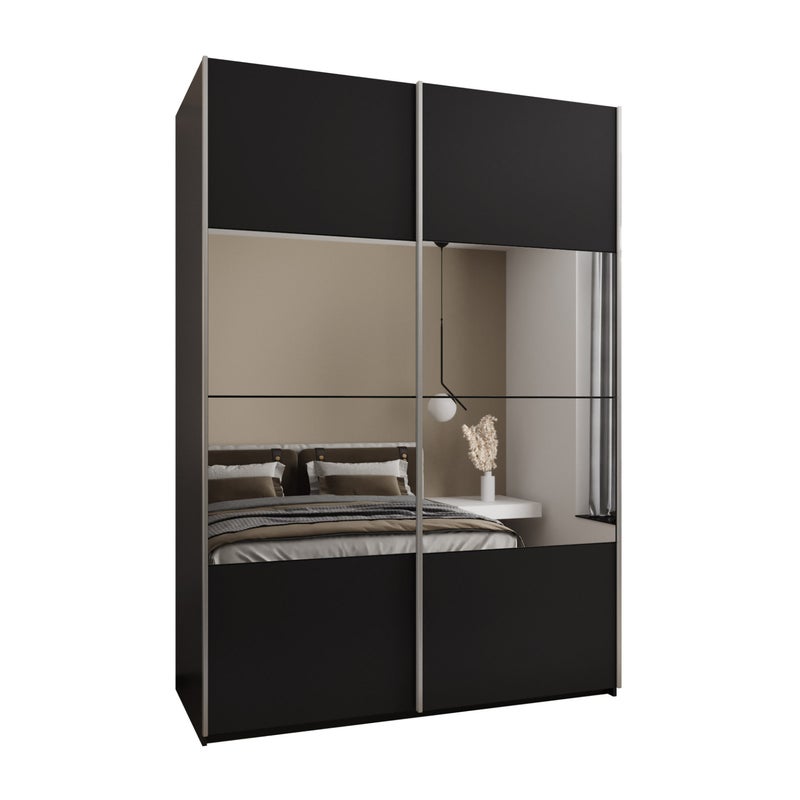 Szafa przesuwna wysoka Lux 4 180 x 64 x 245,5 cm czarny + czarny + u. srebrny - Abiks Meble