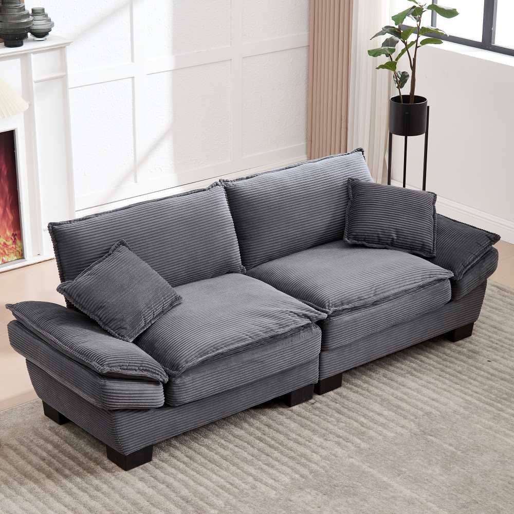 Nowoczesna sofa dwuosobowa z bardzo głębokiego aksamitu z poduszkami, 224×81×81 cm, drewniana rama i designerskie nogi