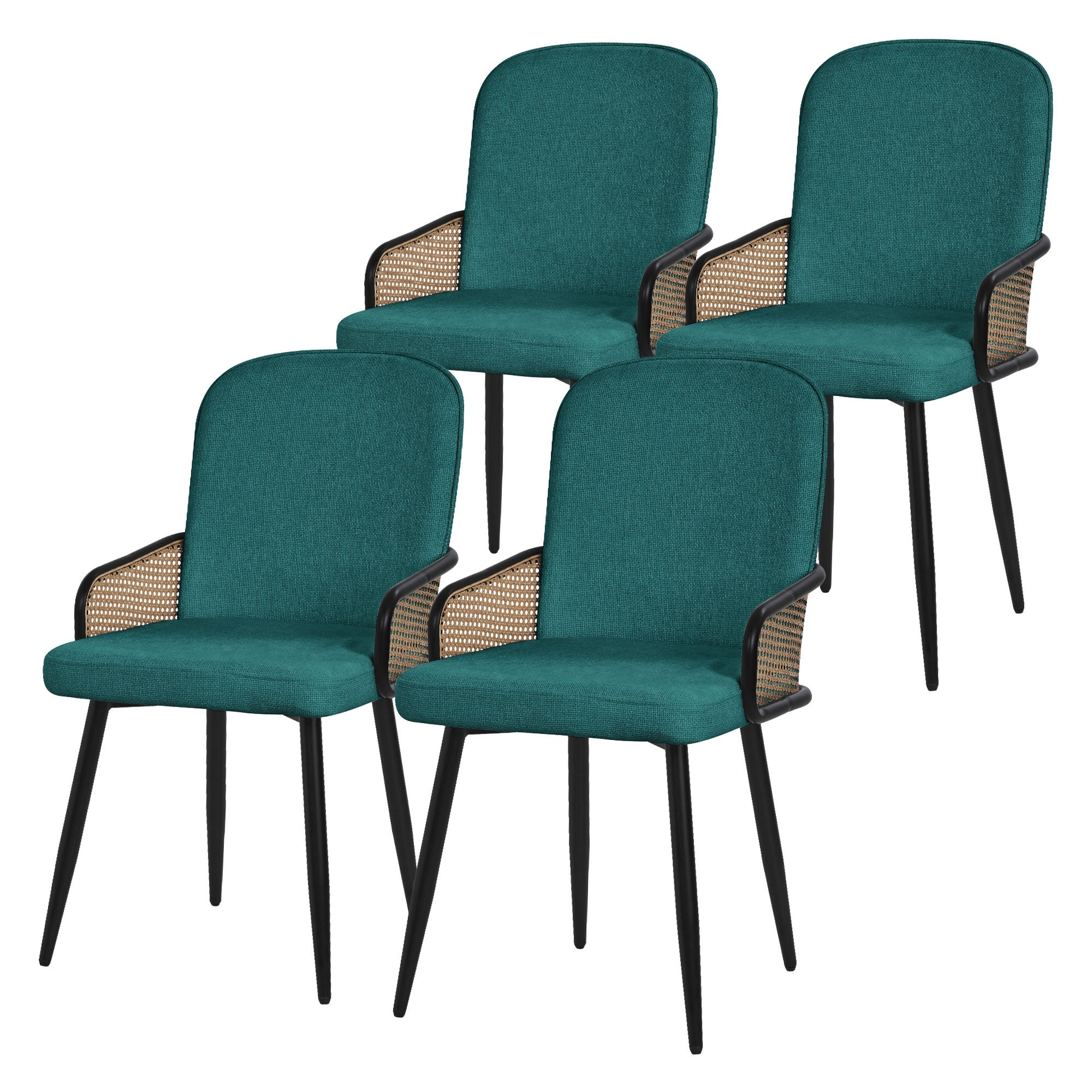 ML-Design zestaw 4 krzeseł tapicerowanych benzyna do jadalni i kuchni ergonomiczne z podłokietnikami imitacja rattanu metalowe nogi komfortowe