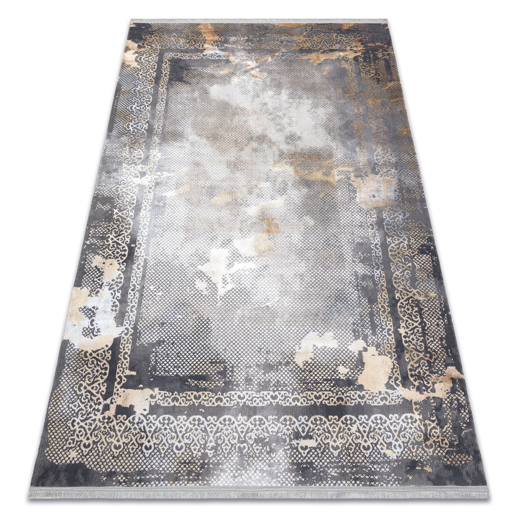 Dywan LUCE 77 nowoczesny Ramka vintage przecierany - Strukturalny szary / musztarda 115x170 cm