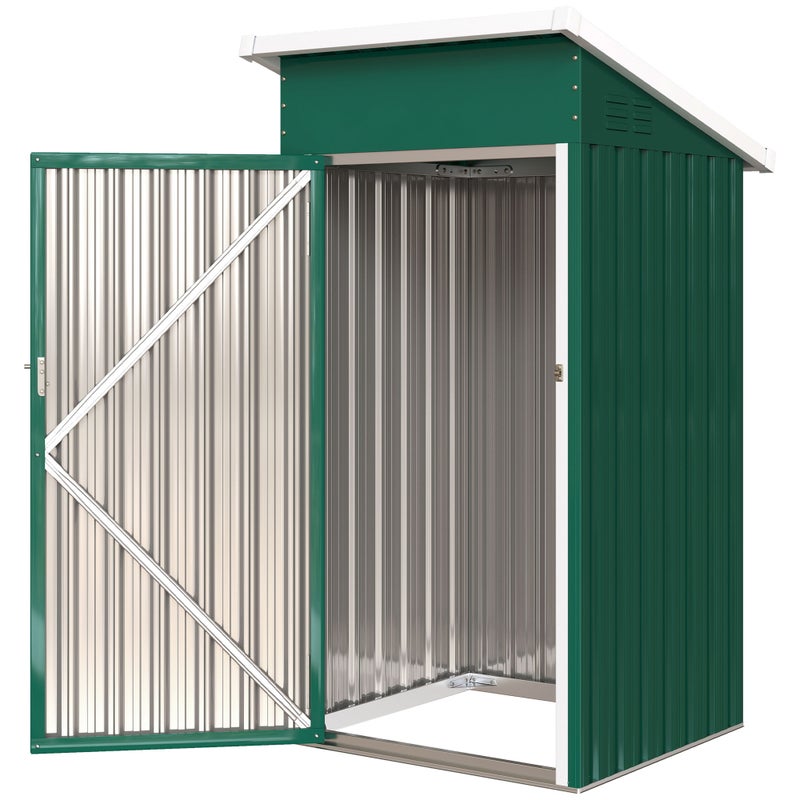 0,74 m² (107,5 x 91 x 185 cm) Metalowa altana ogrodowa ze spadzistym dachem, zamykanymi drzwiami i wentylacją – zielona