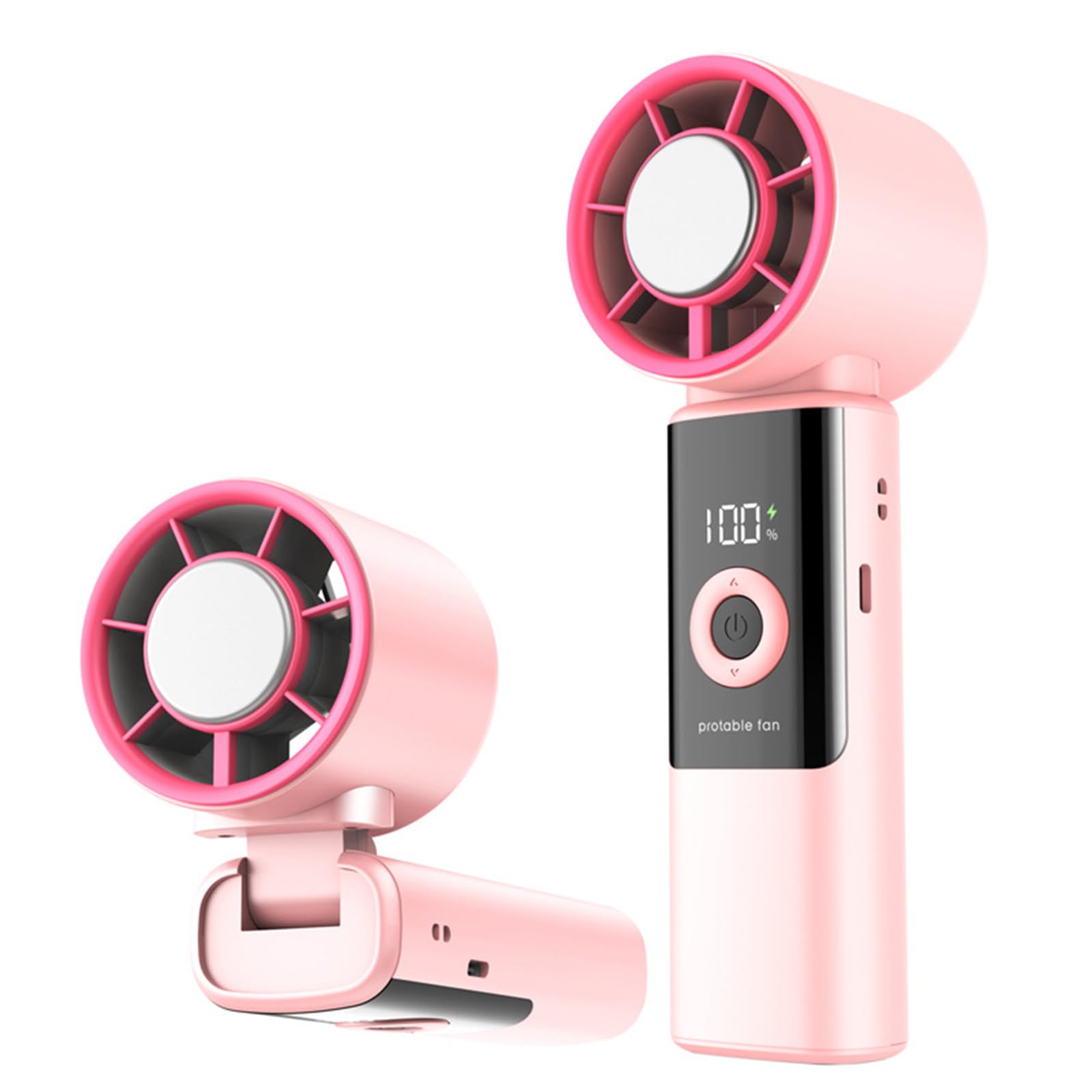 Przenośny wentylator turbo z ładowaniem USB-C o 199 prędkościach z ekranem cyfrowym, składany pod kątem 90°, chłodzenie lodowate, różowy