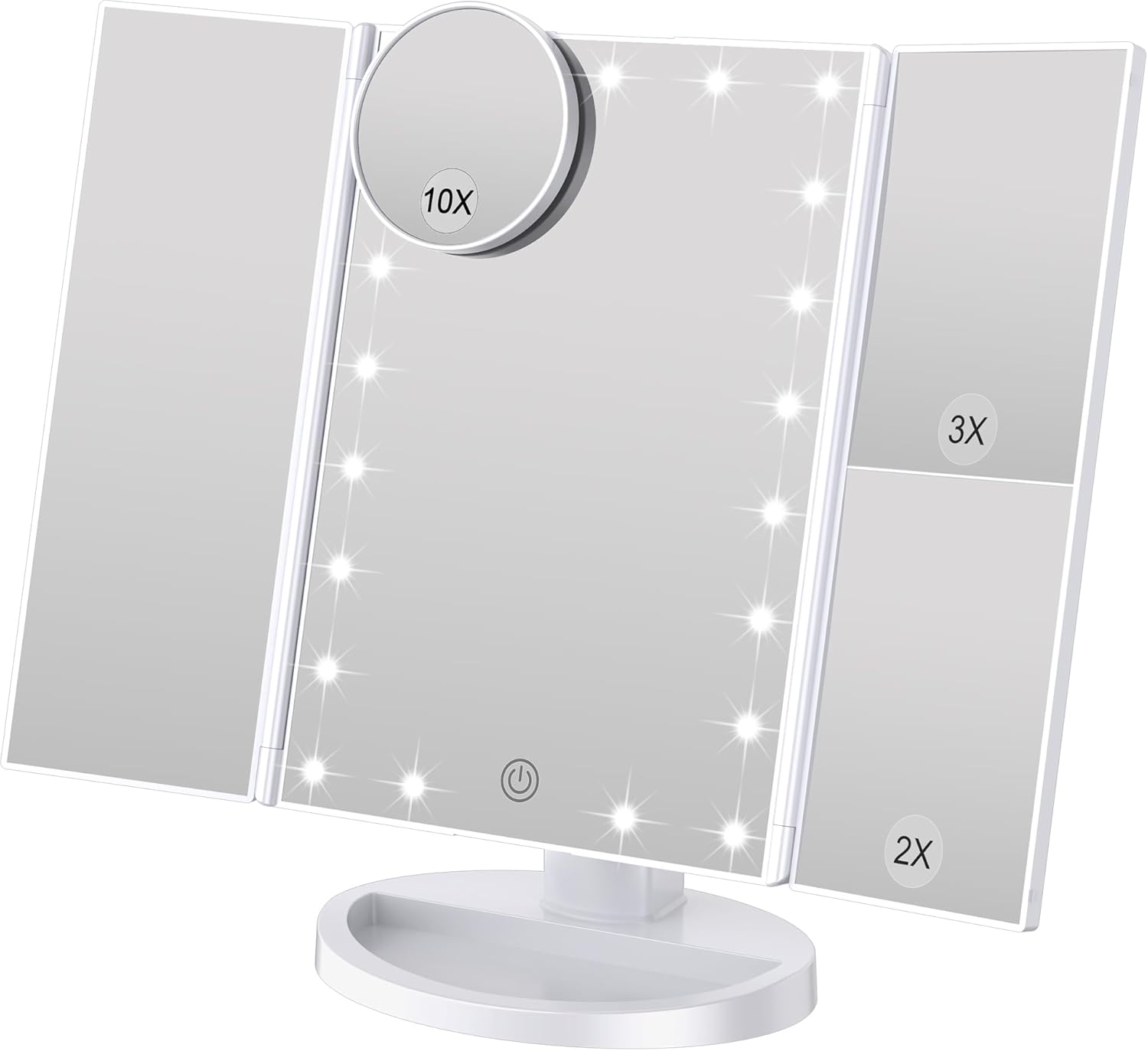 Lusterko do makijażu z regulacją jasności, 22 diody LED i powiększenie 1X/2X/3X, podwójne zasilanie (białe)