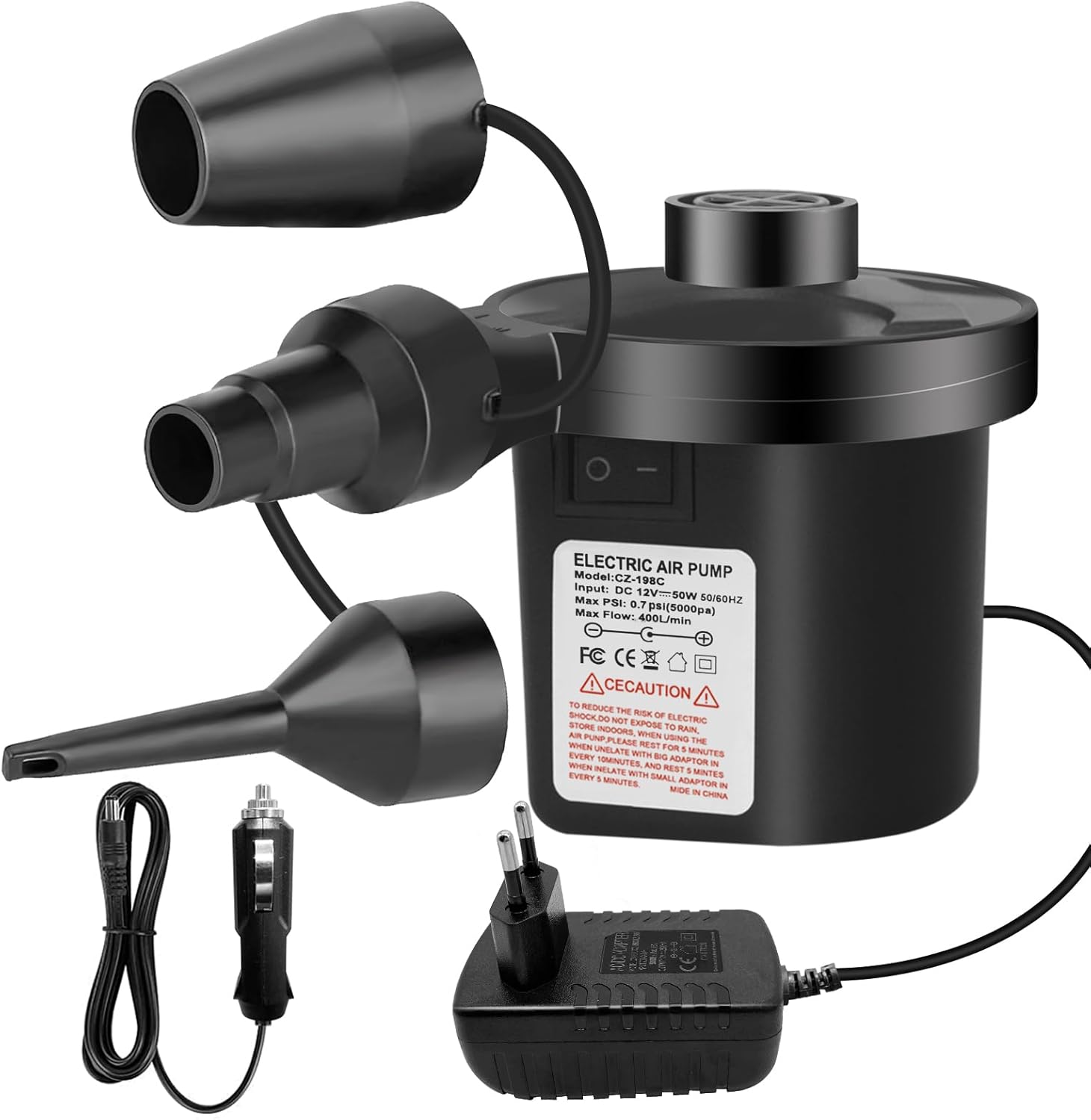 Elektryczna pompka do pompowania i spuszczania powietrza, 240 V/50 W, z 3 dyszami, pompa łopatkowa o dużej mocy do materacy dmuchanych i materacy dm