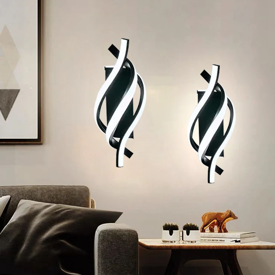 Kinkiet spiralny LED z aluminium, designerska lampka nocna, ciepłe białe światło 3000K, eleganckie oświetlenie dekoracyjne do wnętrz - 2 sztuki