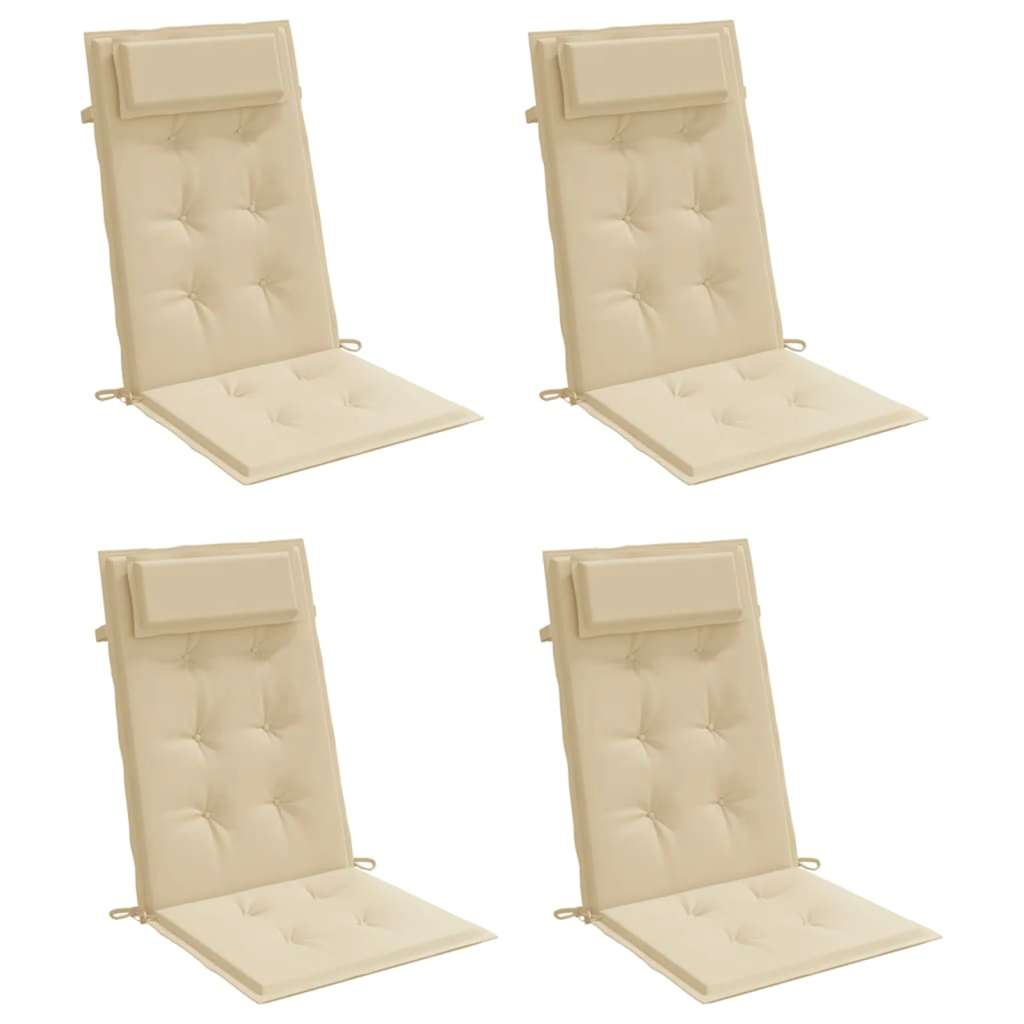 4x Poduszka Ogrodowa na Krzesło z Wysokim Oparciem Beżowa 120x50x3 cm