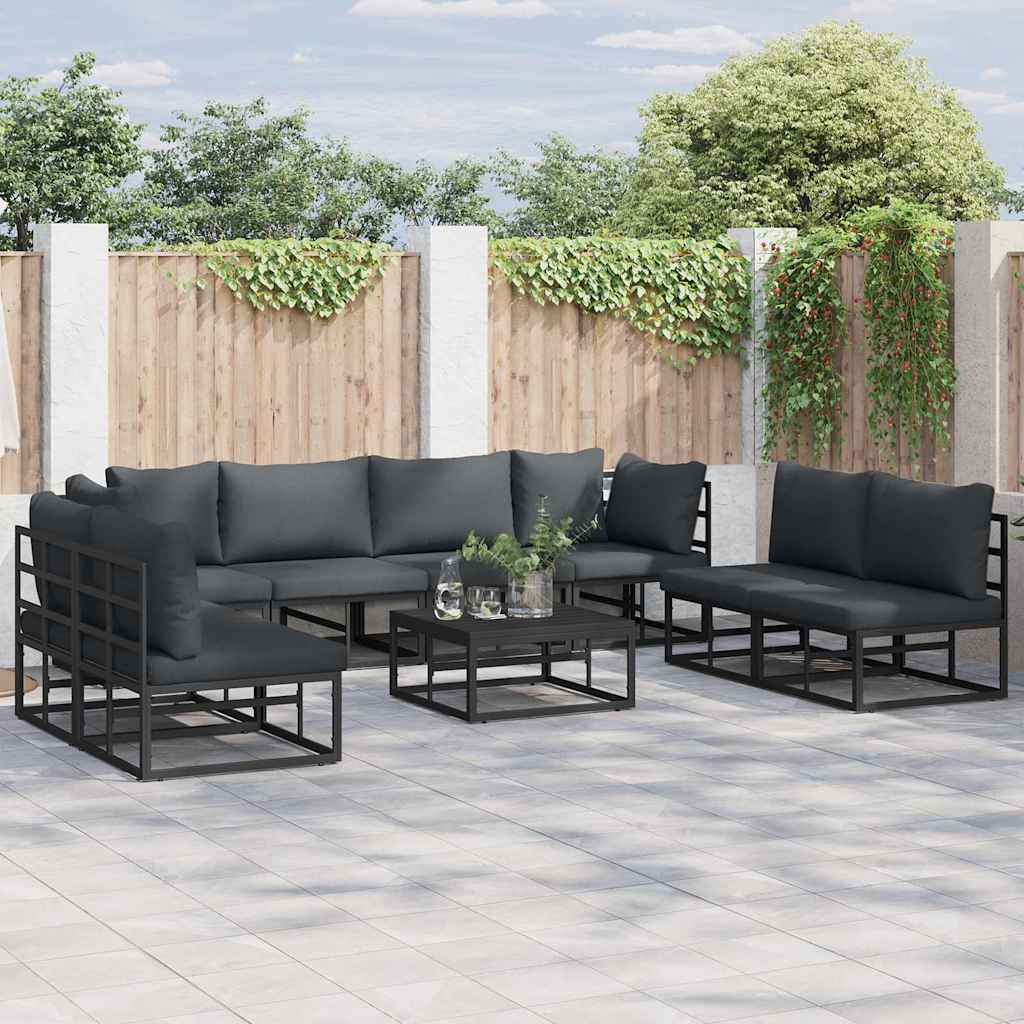 Zestaw Sof na Ogród z poduszką 9 pcs Czarny Aluminium vidaXL