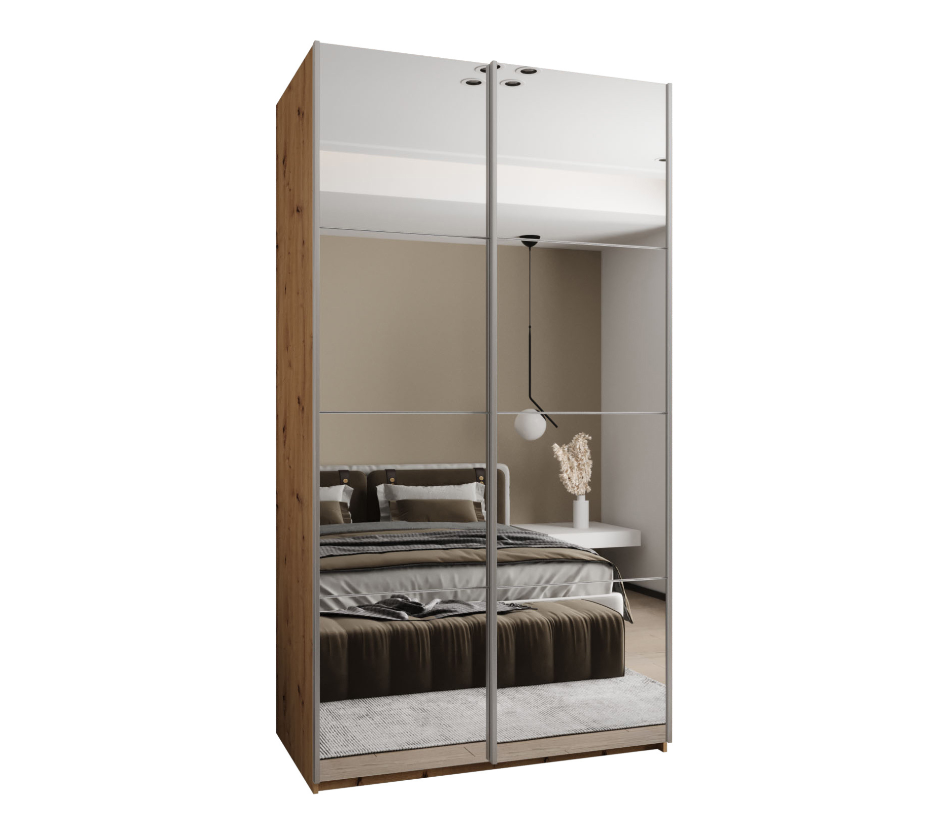 Szafa przesuwna wysoka Lux 2 140 x 64 x 245,5 cm artisan + biały + u. srebrny - Abiks Meble