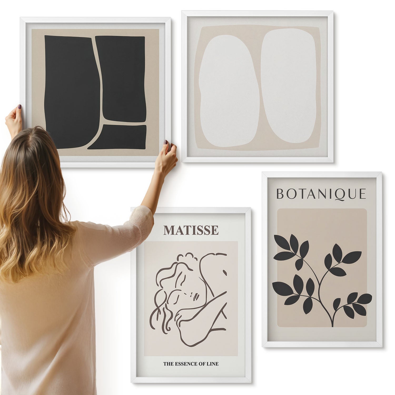 Galeria ścienna 4-częściowy komplet obrazów w białych ramach - Stylowe minimalistyczne obrazy z motywami roślinnymi Matisse - ArtPrintCave