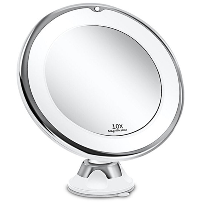 Lustro do makijażu LED z 10-krotnym powiększeniem (mocna przyssawka, zasilane bateriami), z regulowanym światłem naturalnym (białym).