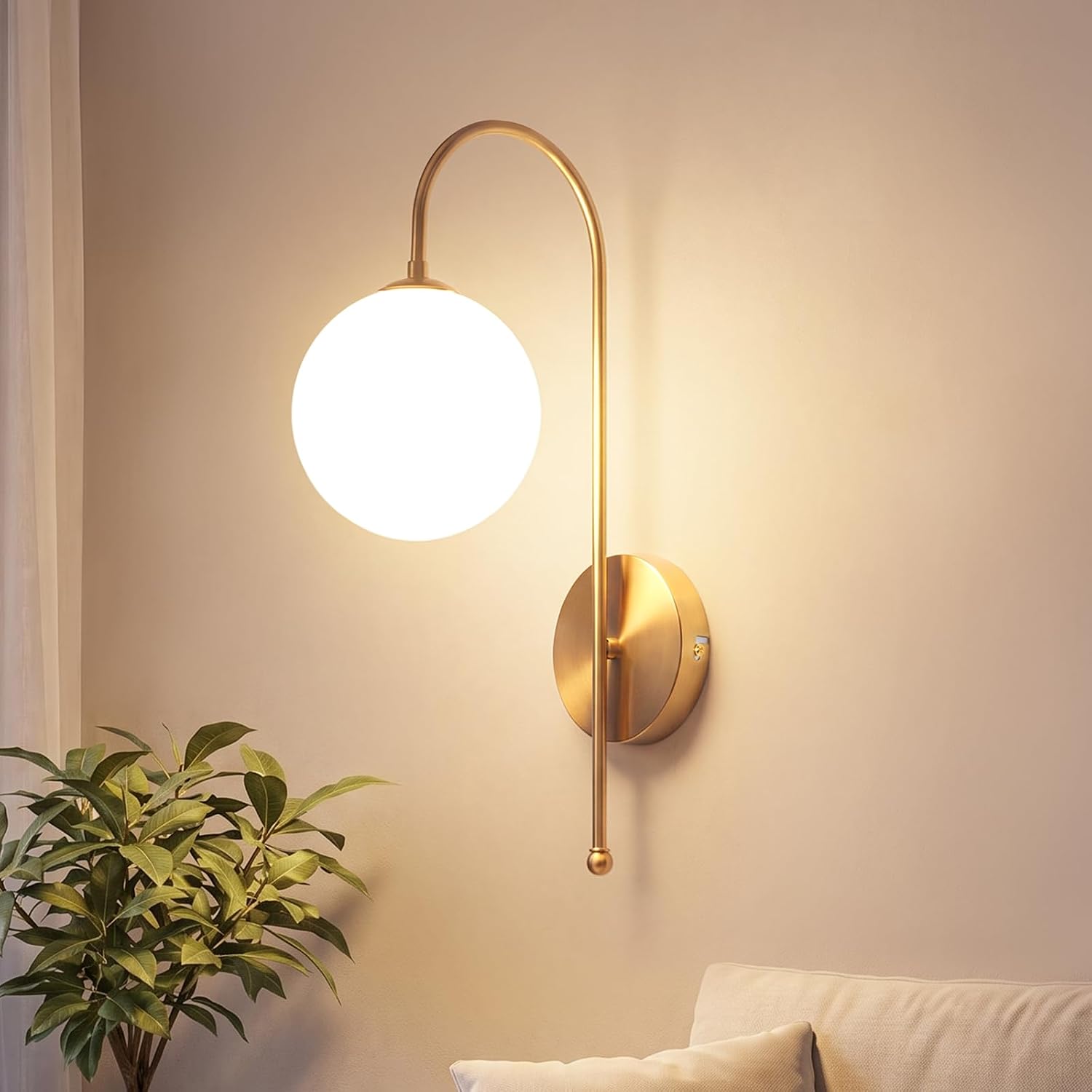 NETTLIFE Kinkiet, oświetlenie wewnętrzne, złota szklana kula, 47 cm, metalowa okrągła oprawa w stylu vintage, żarówka nie jest dołączona