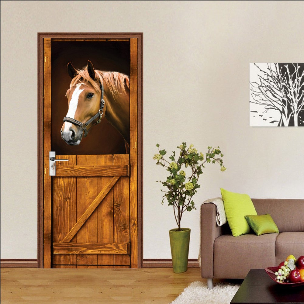 Naklejki na drzwi - 77 x 200 cm - Wzór konia - Zdejmowane PCV - Dekoracja do sypialni i salonu
